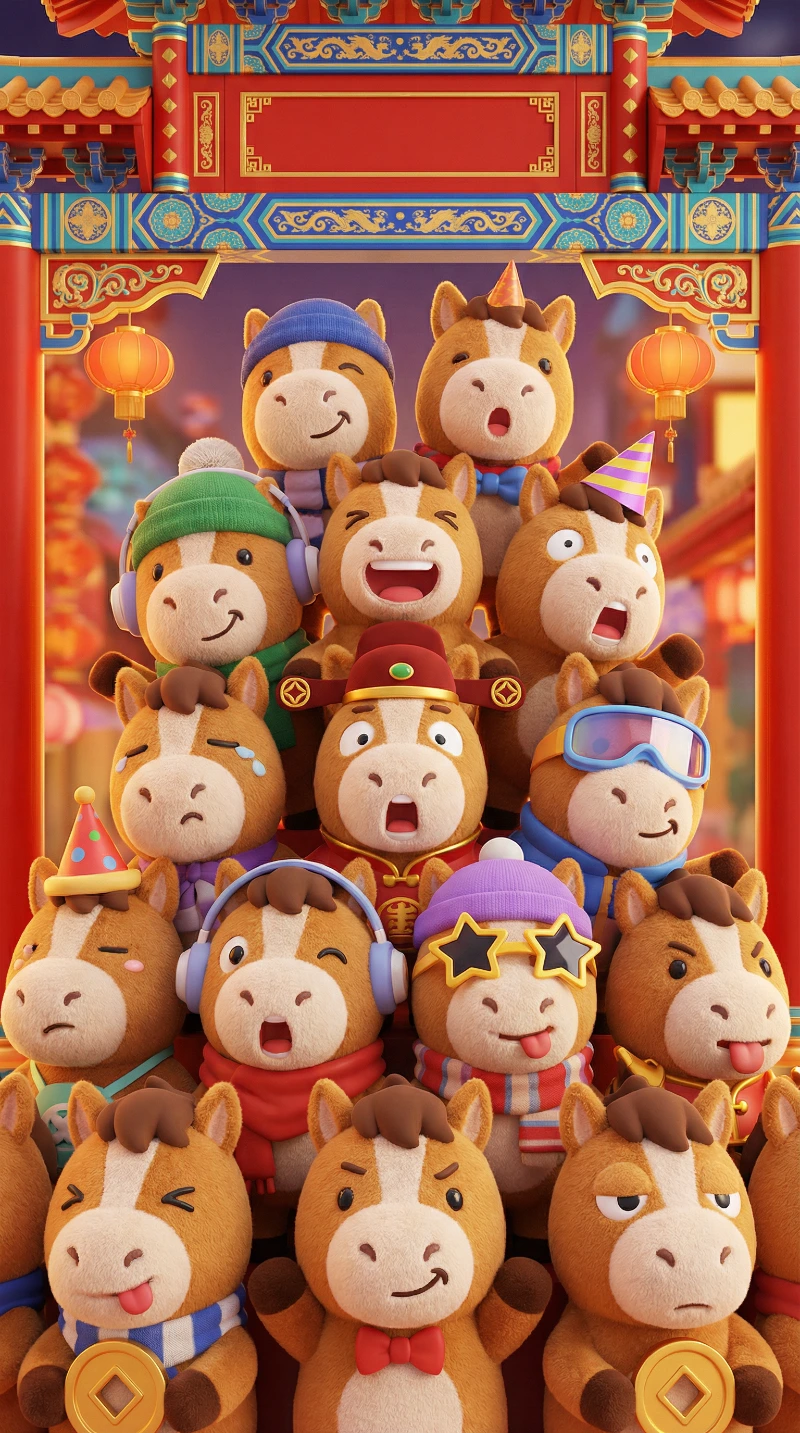 Festive Plush Horse Wallpaper, created using a Nano Banana Prompt