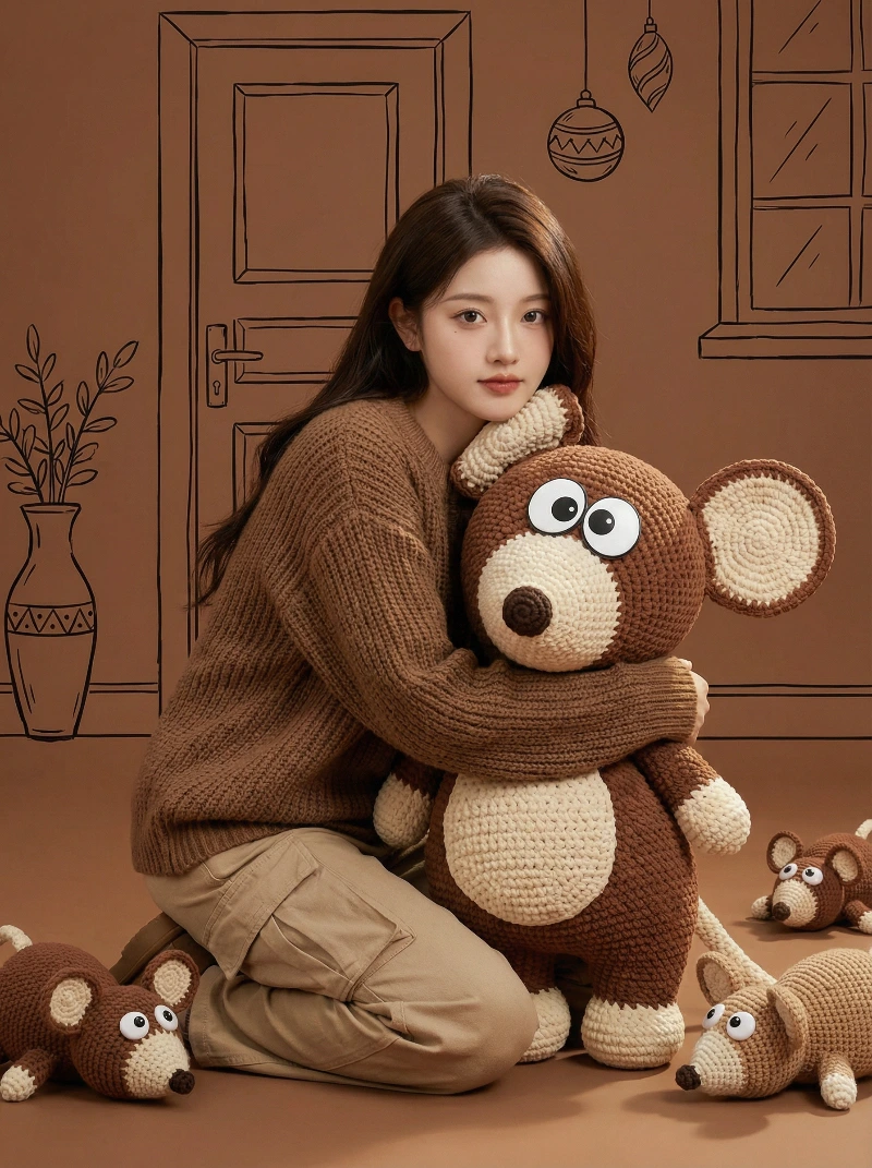 Cozy Plush Mouse Kneeling