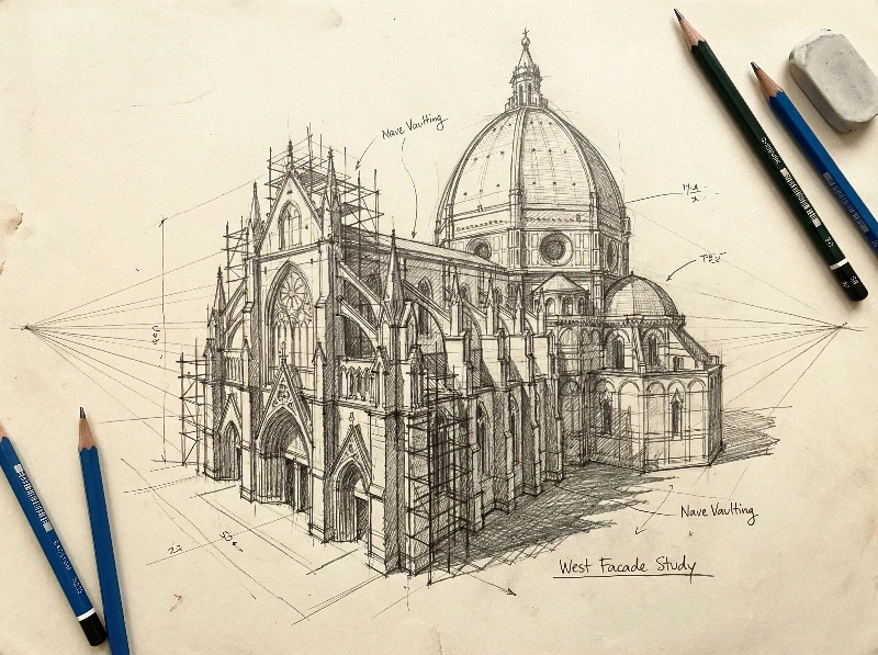 Gothic Cathedral Sketch WIP, created using a Nano Banana Prompt