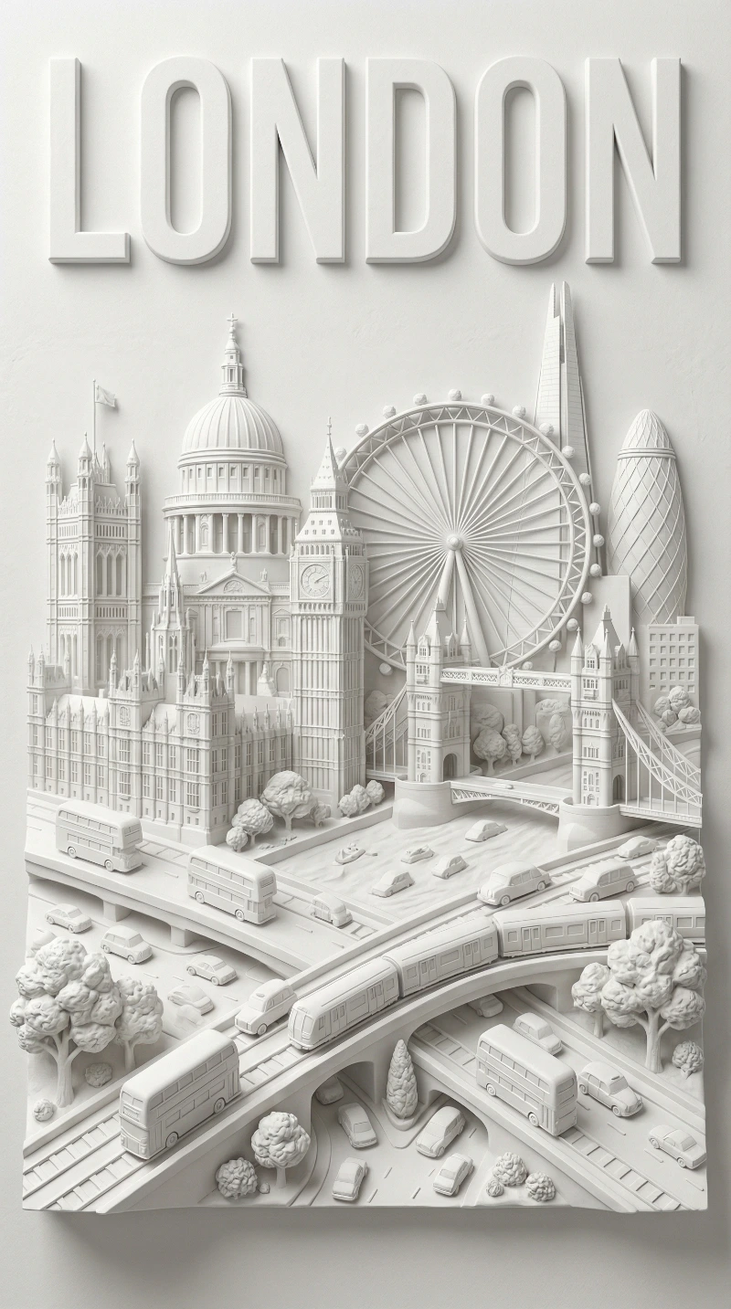 London 3D Bas-Relief Collage, created using a Nano Banana Prompt