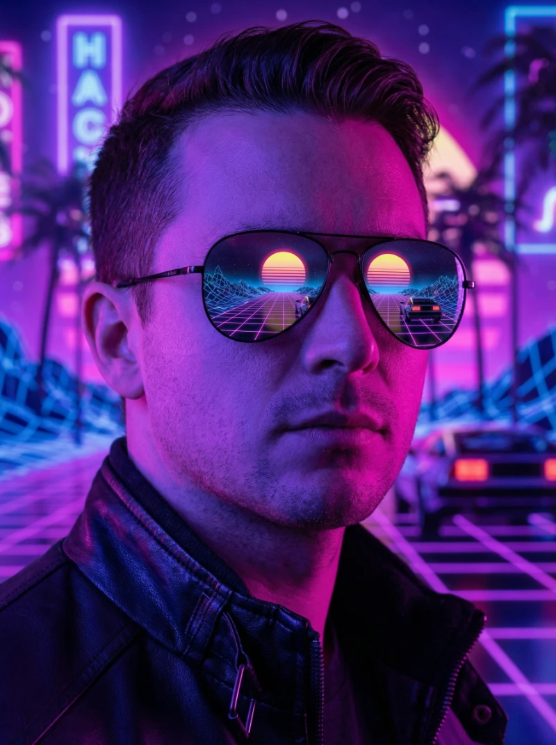 Nano Banana model generation of Synthwave Aviator Sunset