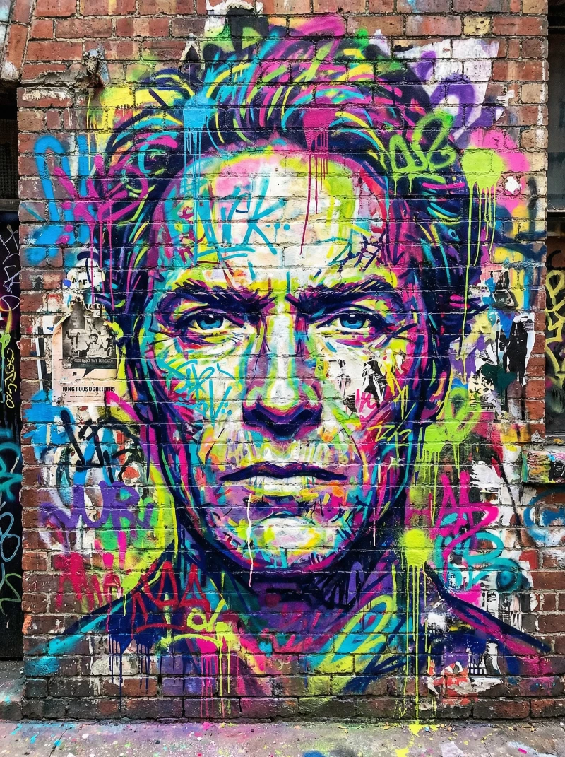 Nano Banana model generation of Neon Gritty Mural Portrait