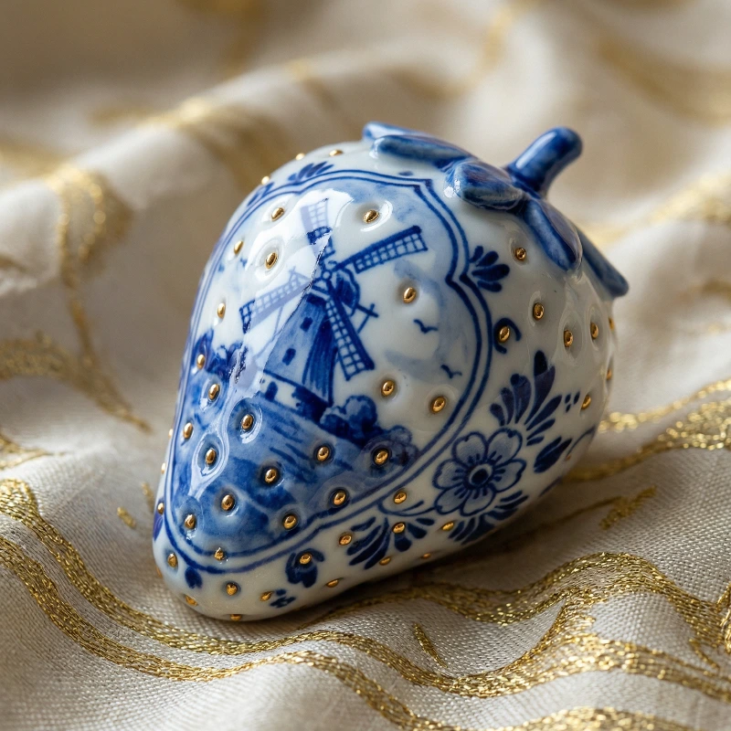 Delft Porcelain Strawberry Macro