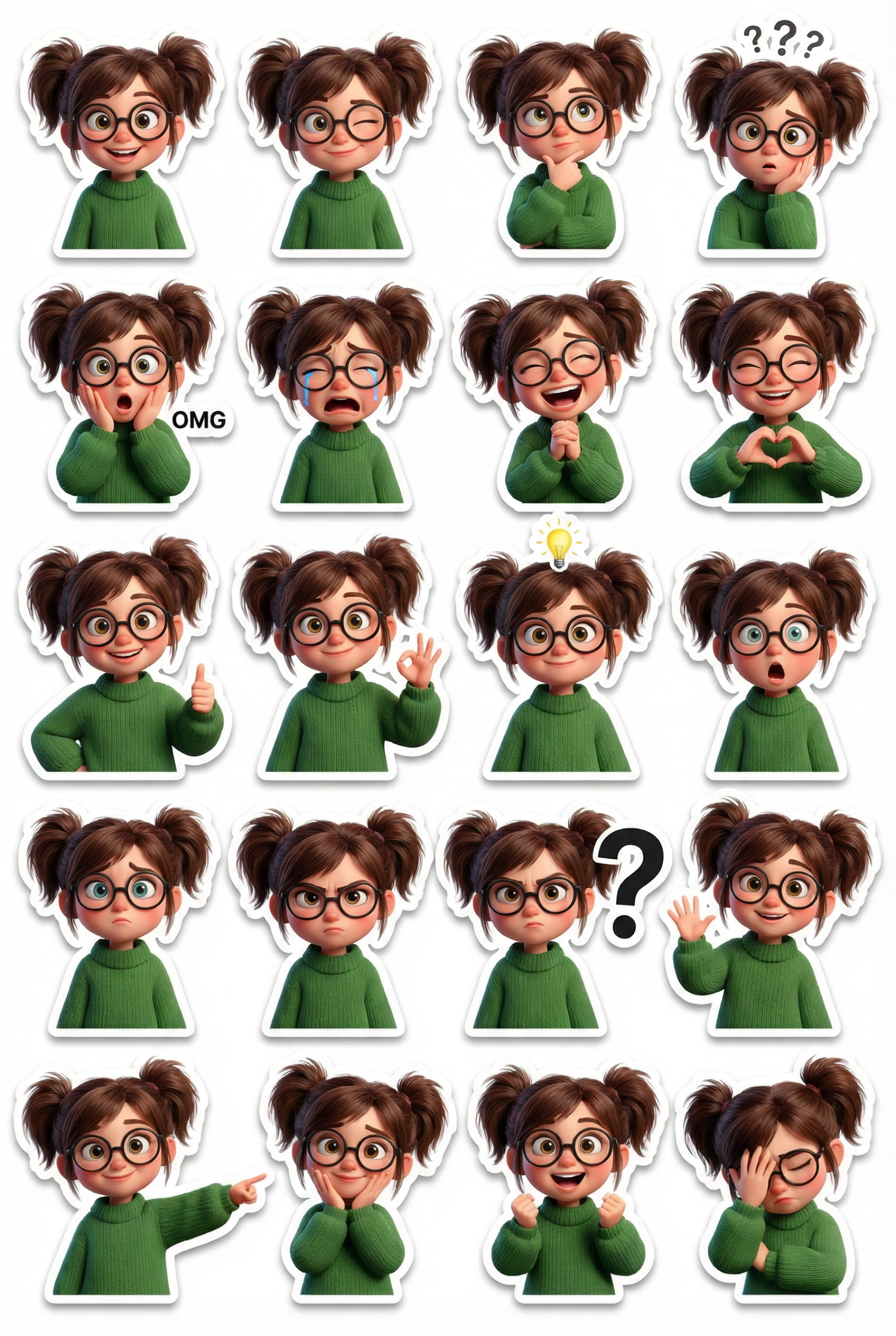 3D Cute Girl Sticker Collage