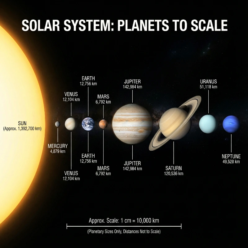 Scaled Solar System Infographic