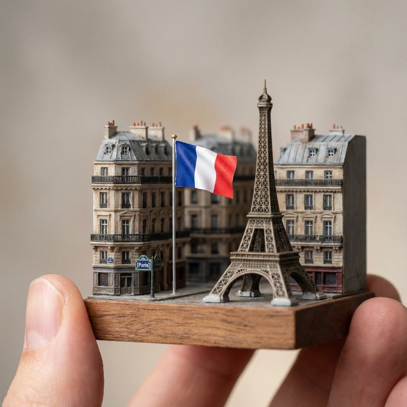 Nano Banana model generation of Macro Mini Paris Diorama