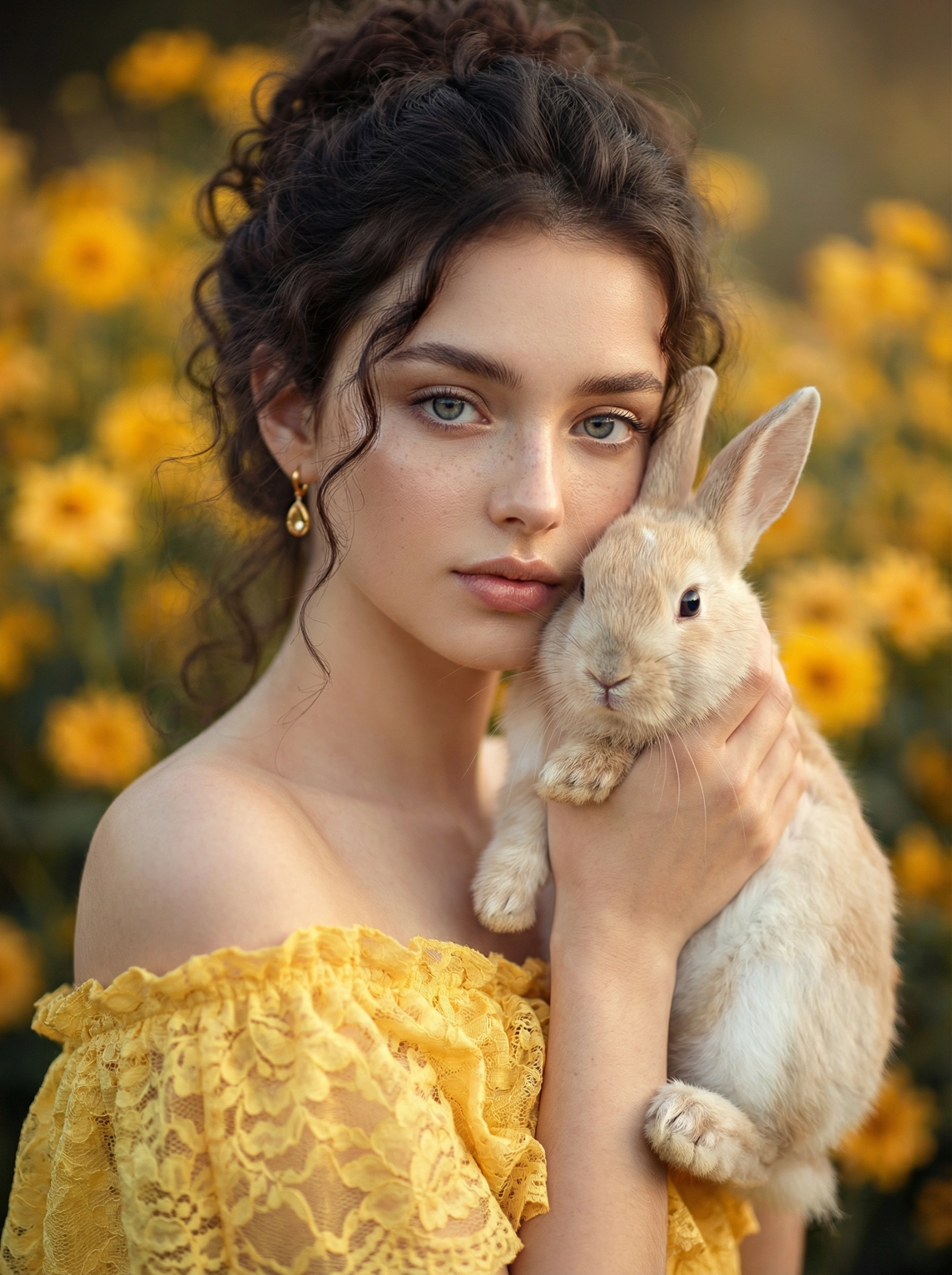 Ethereal Yellow Rabbit Portrait
