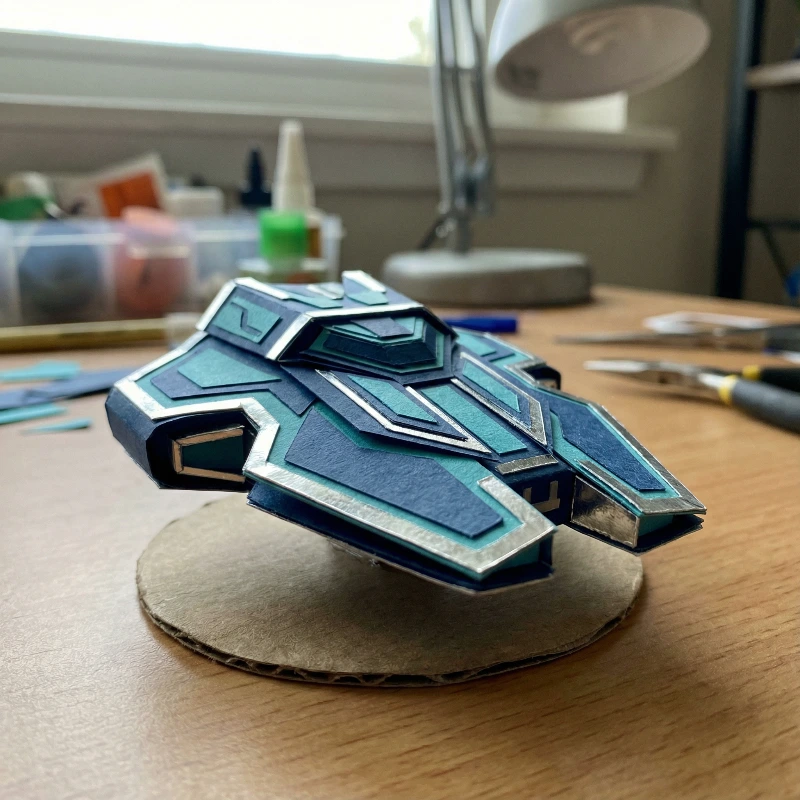 Retro-Futuristic Papercraft Ship, created using a Nano Banana Prompt