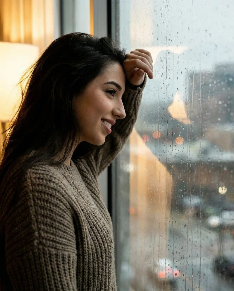 Soft Smile by Rainy Window