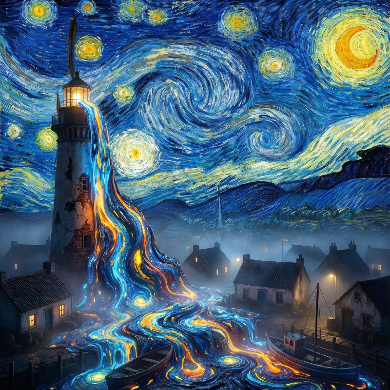 Nano Banana model generation of Starry Lighthouse Village