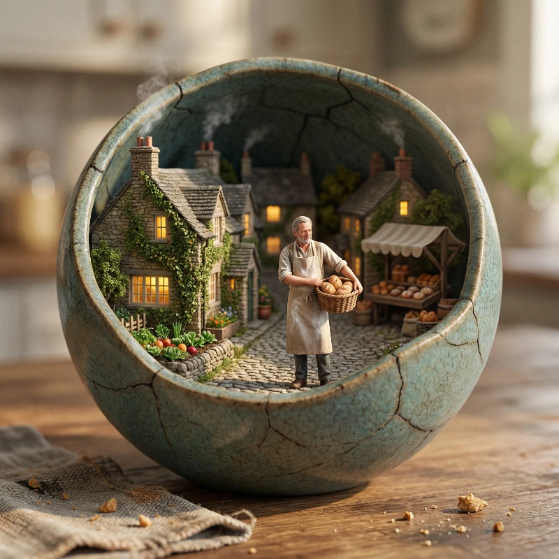 Teacup Village Diorama, created using a Nano Banana Prompt