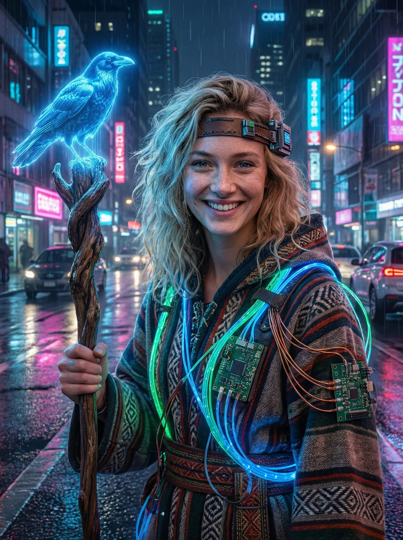 Nano Banana model generation of Futuristic Shaman Portrait