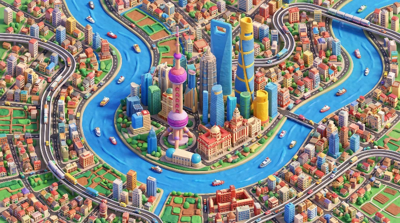 Nano Banana model generation of Shanghai Isometric Whimsy