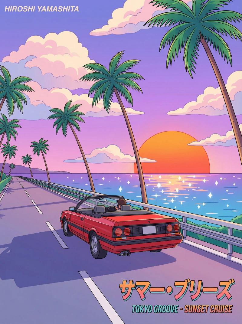 Nano Banana model generation of 80s Coastal Sunset