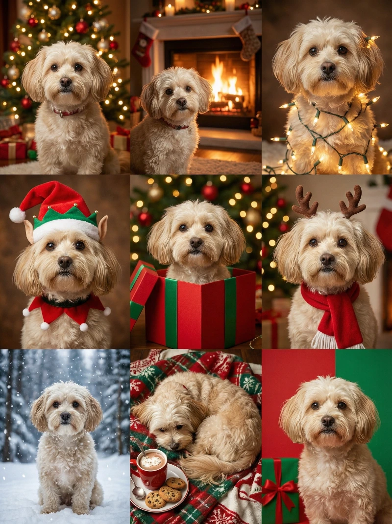 Nano Banana model generation of Pup's Christmas 3x3 Grid
