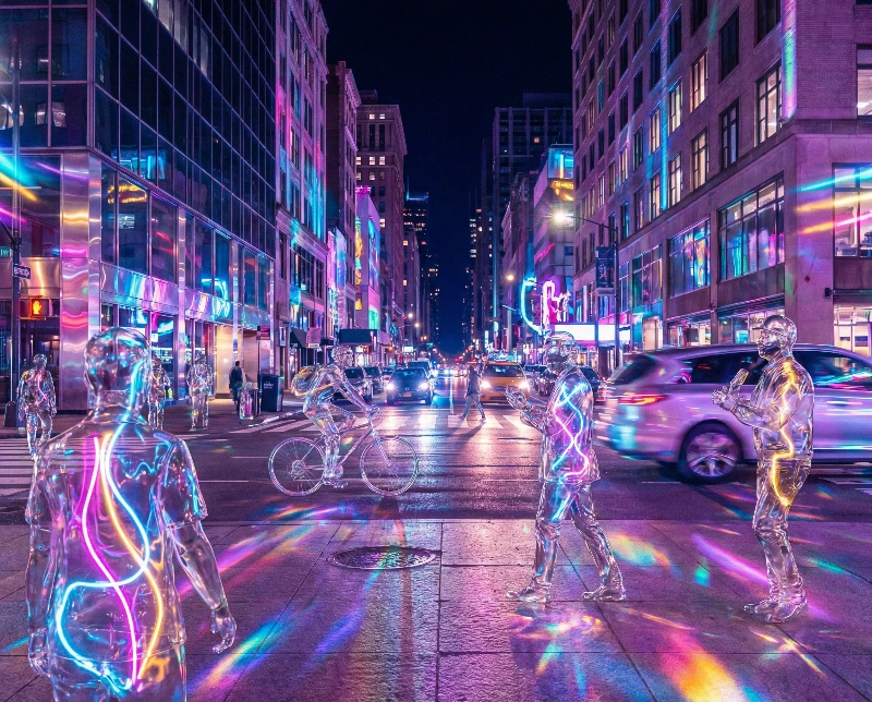 Nano Banana model generation of Neon Glass City Night