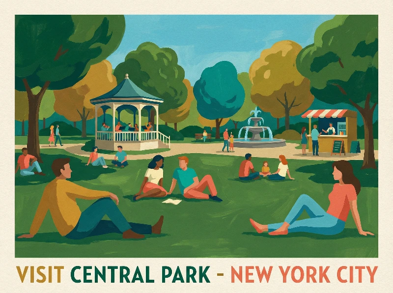 Mid-Century City Park Illustration