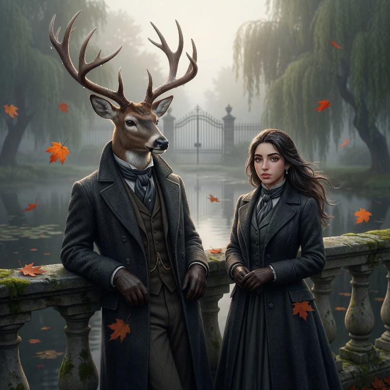 Nano Banana model generation of Autumn Victorian Deer Scene