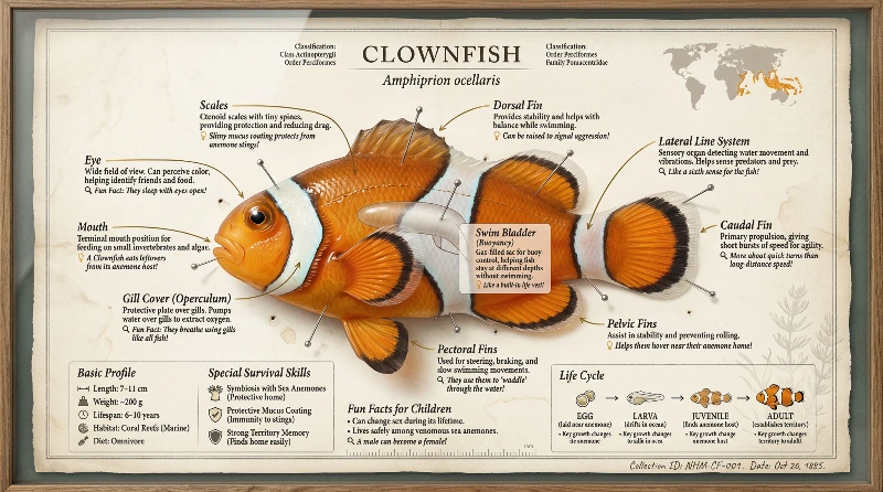 Museum Clownfish Specimen, created using a Nano Banana Prompt
