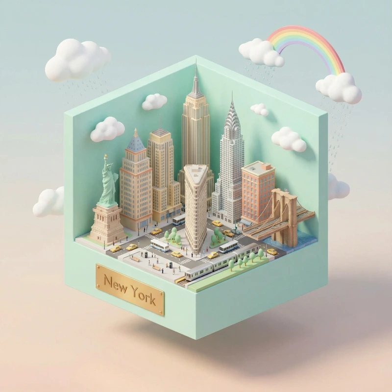 Pastel NY Cube Diorama, created using a Nano Banana Prompt