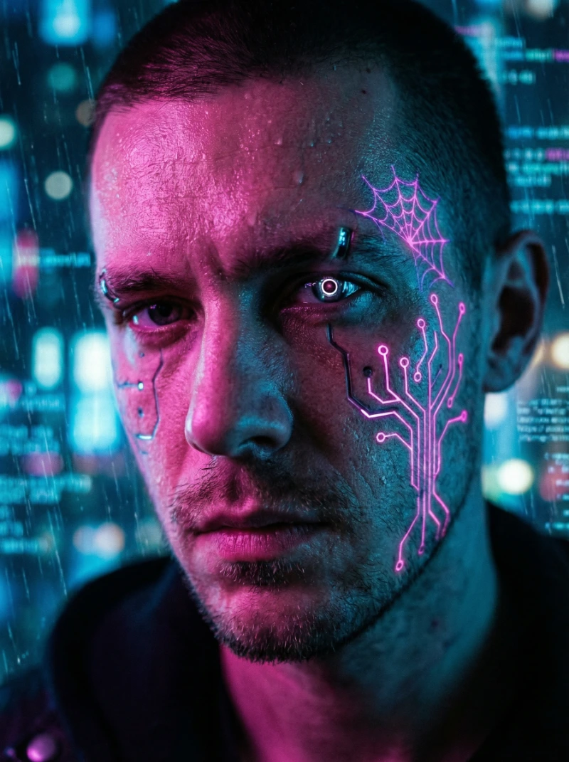 Nano Banana model generation of Cyberpunk Neon Hacker Portrait