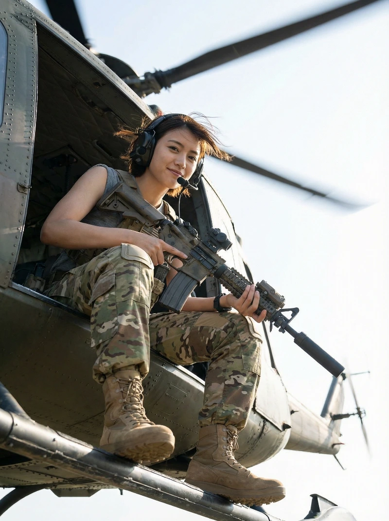 Blonde Tactical Operator in Flight, created using a Nano Banana Prompt