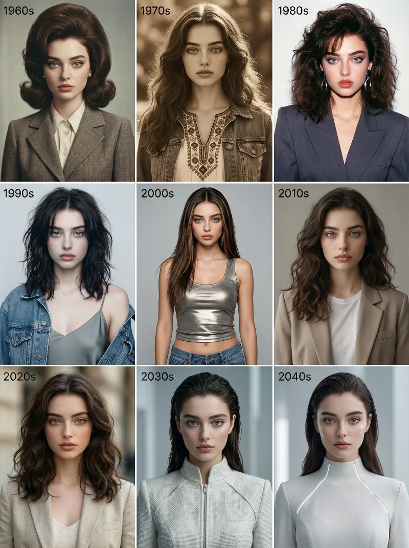 Decades Fashion Portrait Grid, created using a Nano Banana Prompt