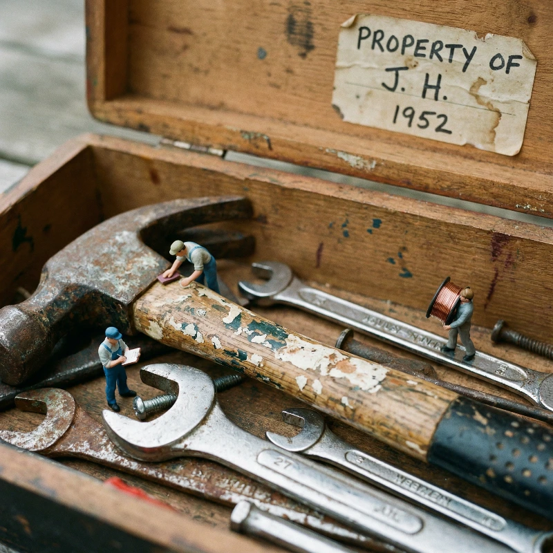 Tiny Workmen in Weathered Toolbox, created using a Nano Banana Prompt