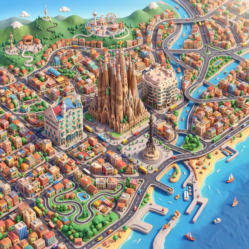 Barcelona Isometric Toy Map, created using a Nano Banana Prompt