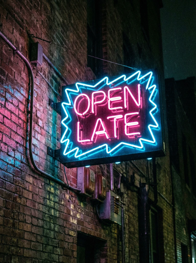 Neon Late Night Brick Sign, created using a Nano Banana Prompt