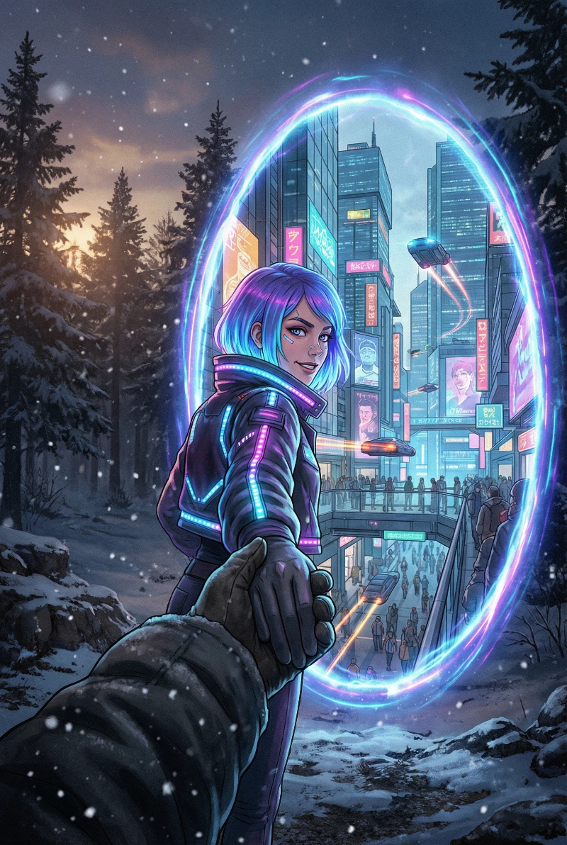 Nano Banana model generation of Portal to Neon Cyberworld