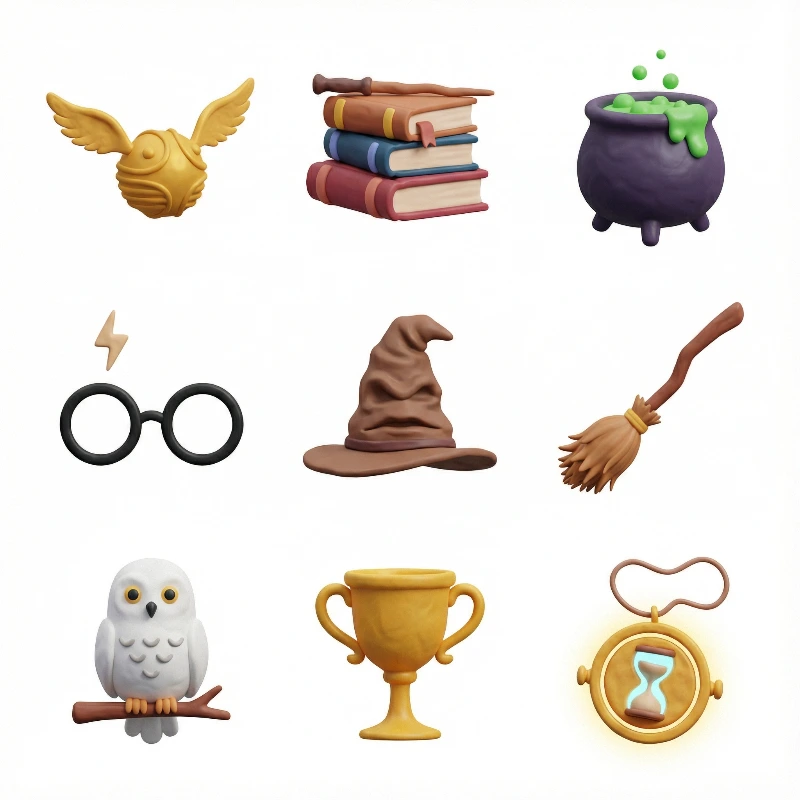 Nano Banana model generation of 3D Harry Potter Icon Grid