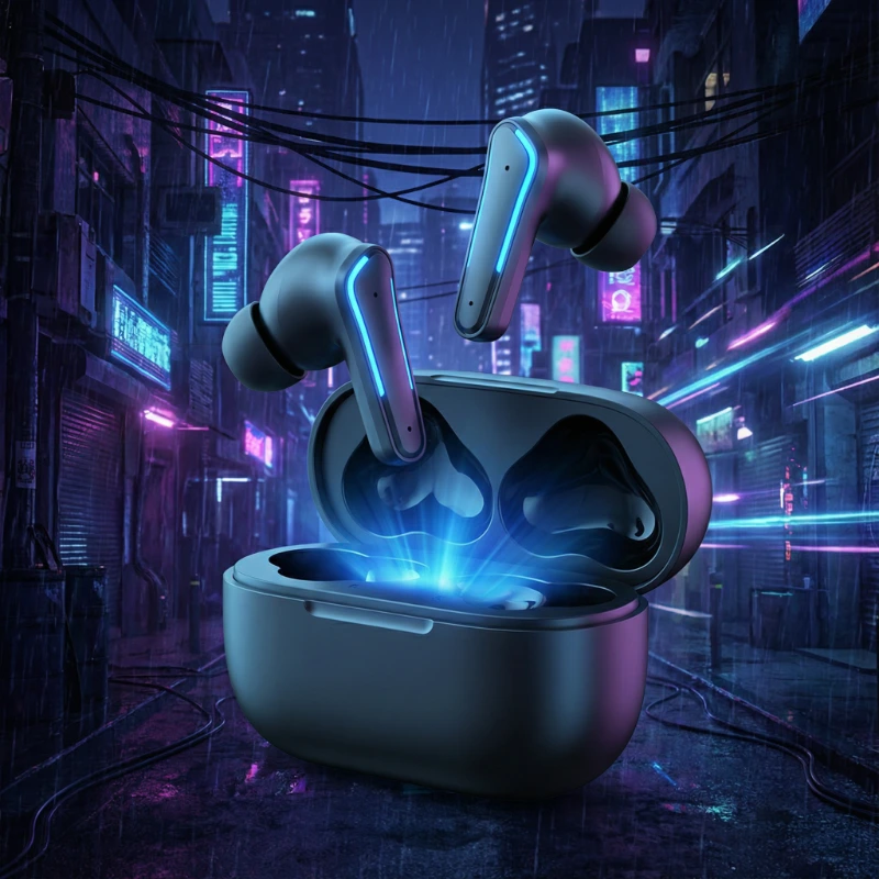 3D Floating Earbuds Glow, created using a Nano Banana Prompt