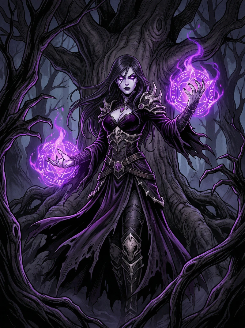 Gothic Sorceress in Dark Forest
