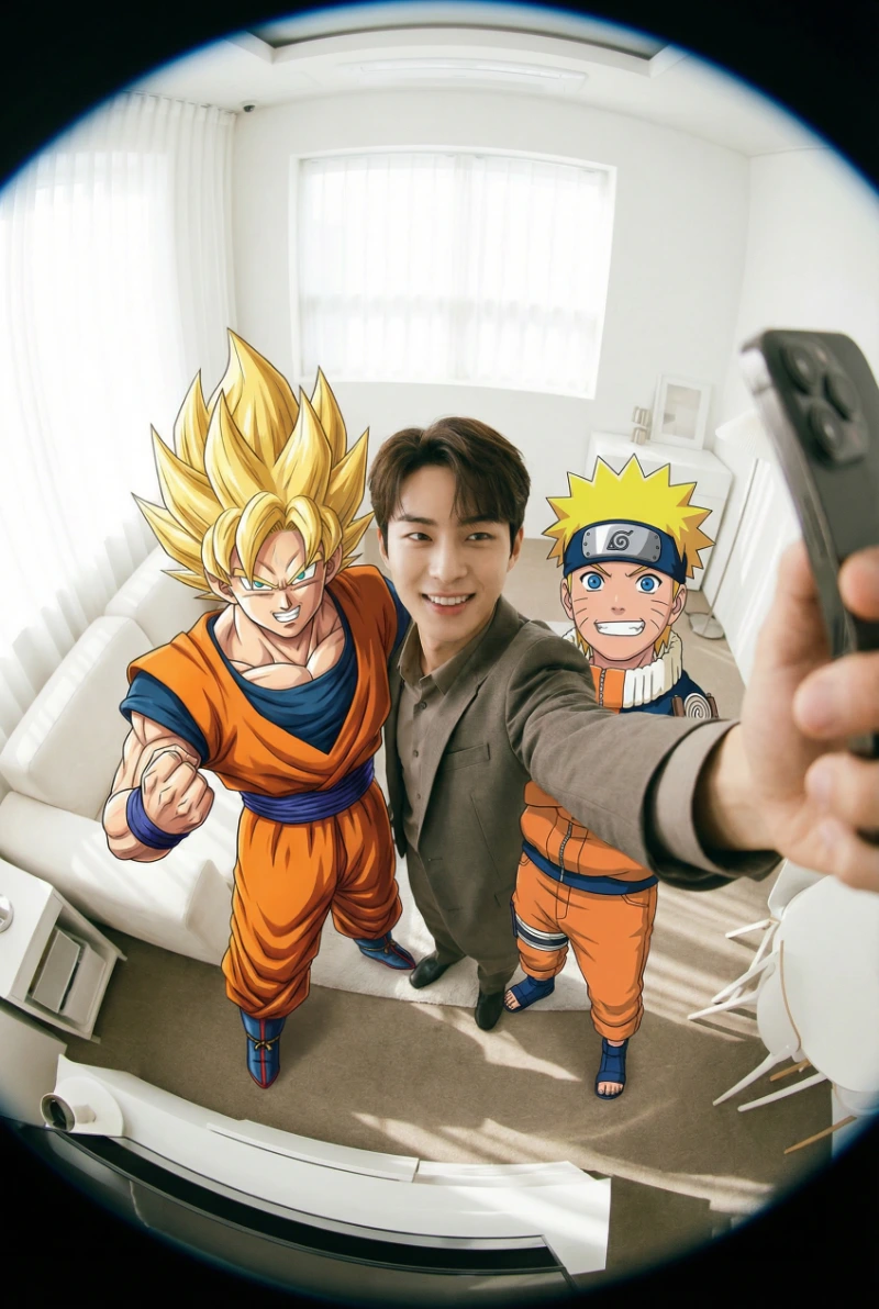 Fisheye Selfie with Goku & Naruto