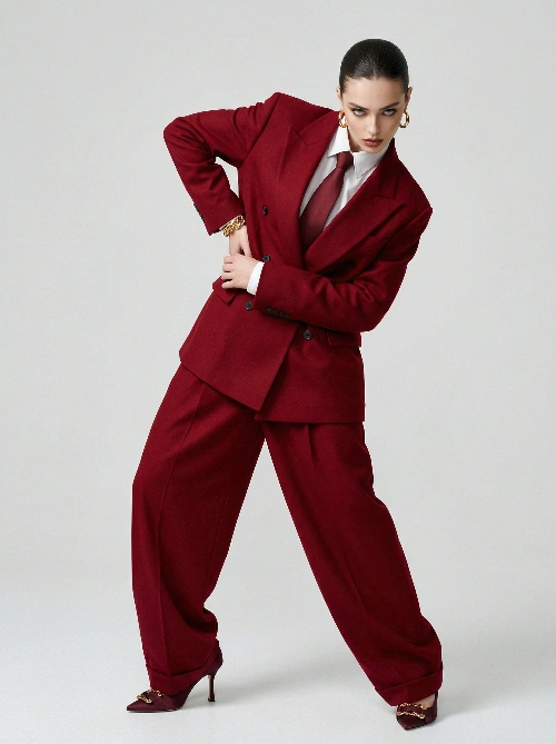 Nano Banana model generation of Fierce Burgundy Fashion Editorial