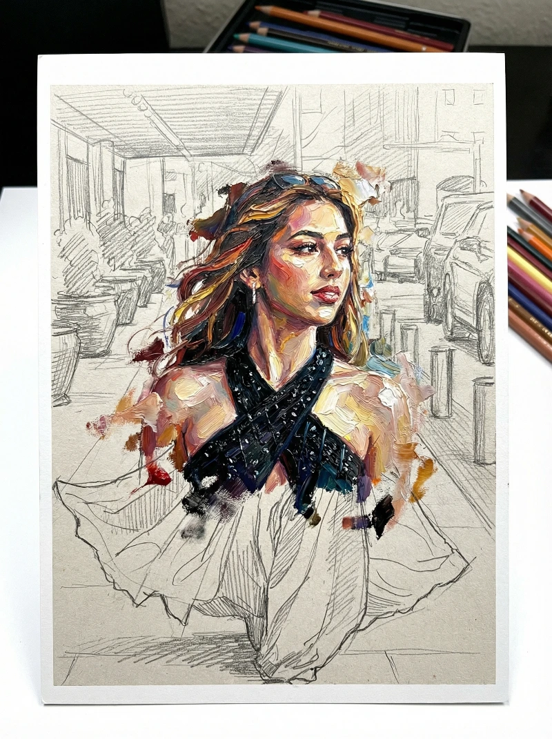 Nano Banana model generation of Impasto Sketch Portrait