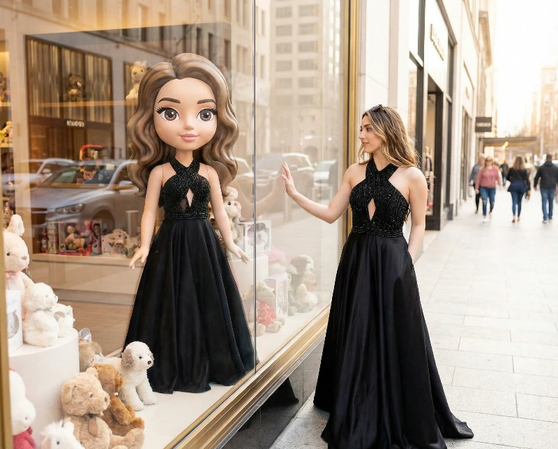 Nano Banana model generation of Bright Doll Fashion Window