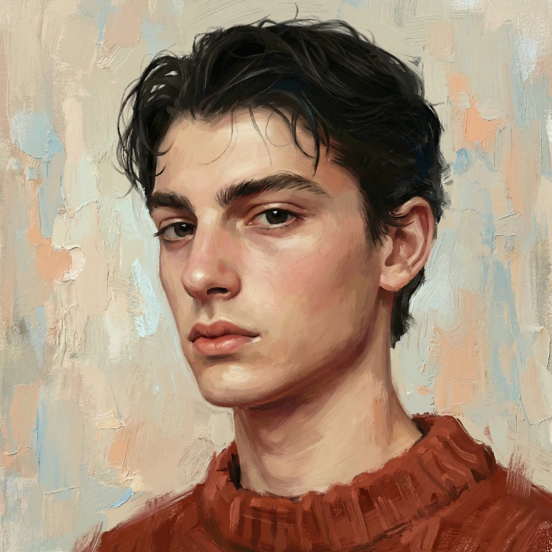 Contemplative Oil-Painted Young Man