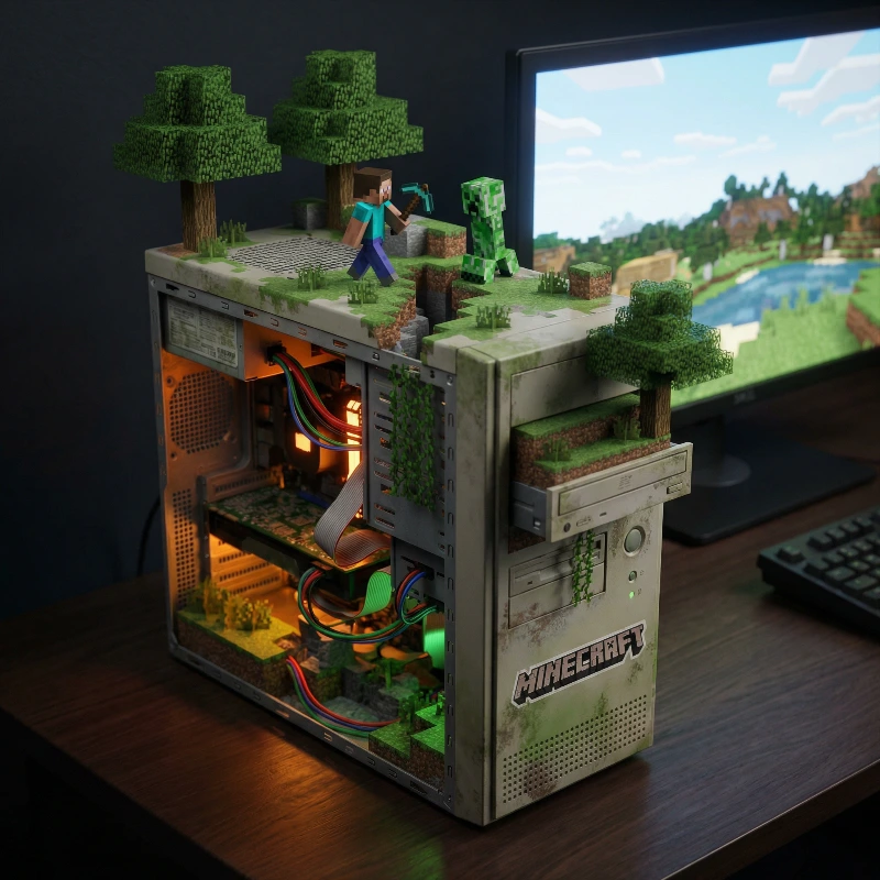 Minecraft Hardware Glitch Diorama, created using a Nano Banana Prompt