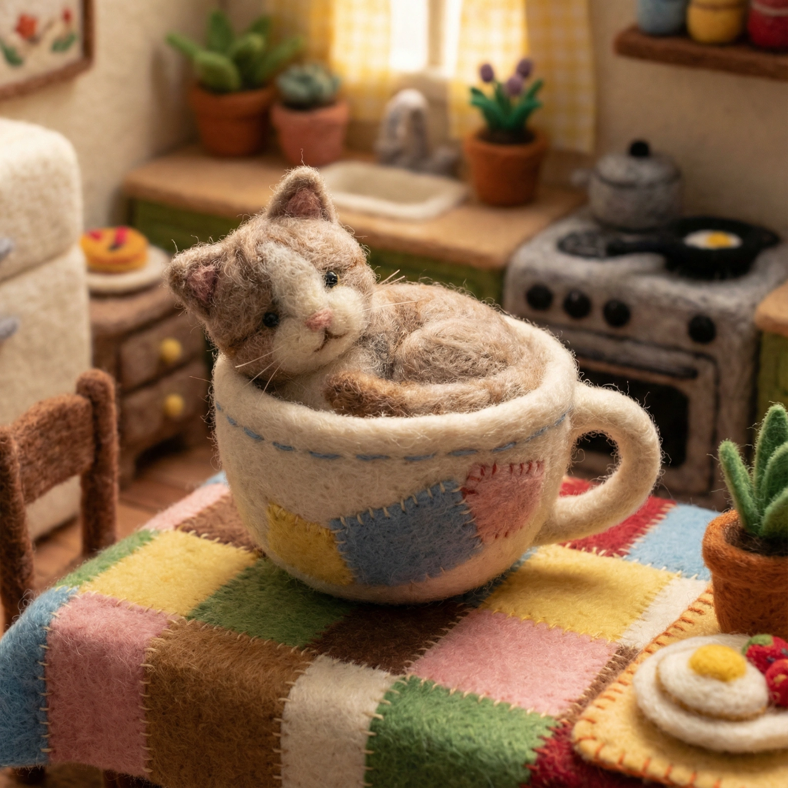 Cozy Felt Cat Teacup
