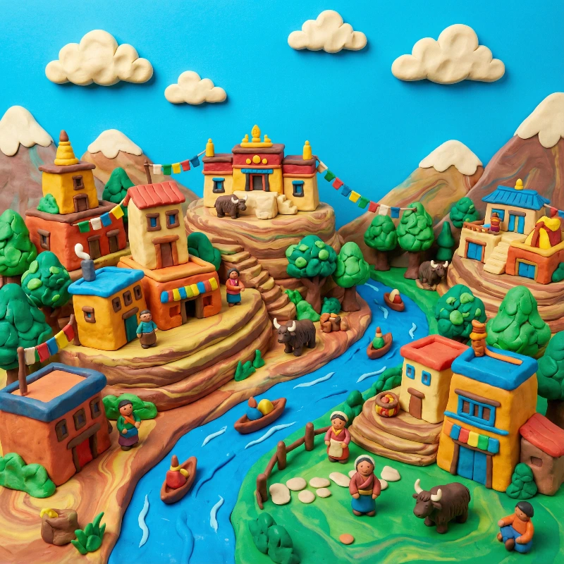 Whimsical Clay Himalayan Village