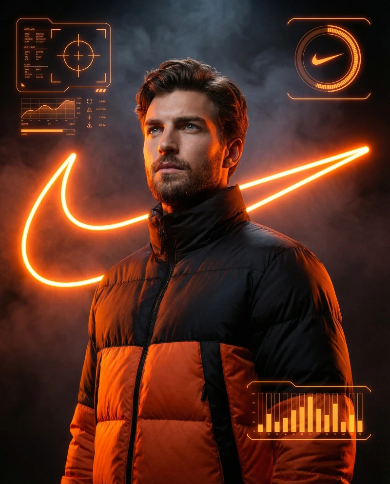 Determined Neon Swoosh Portrait, created using a Nano Banana Prompt