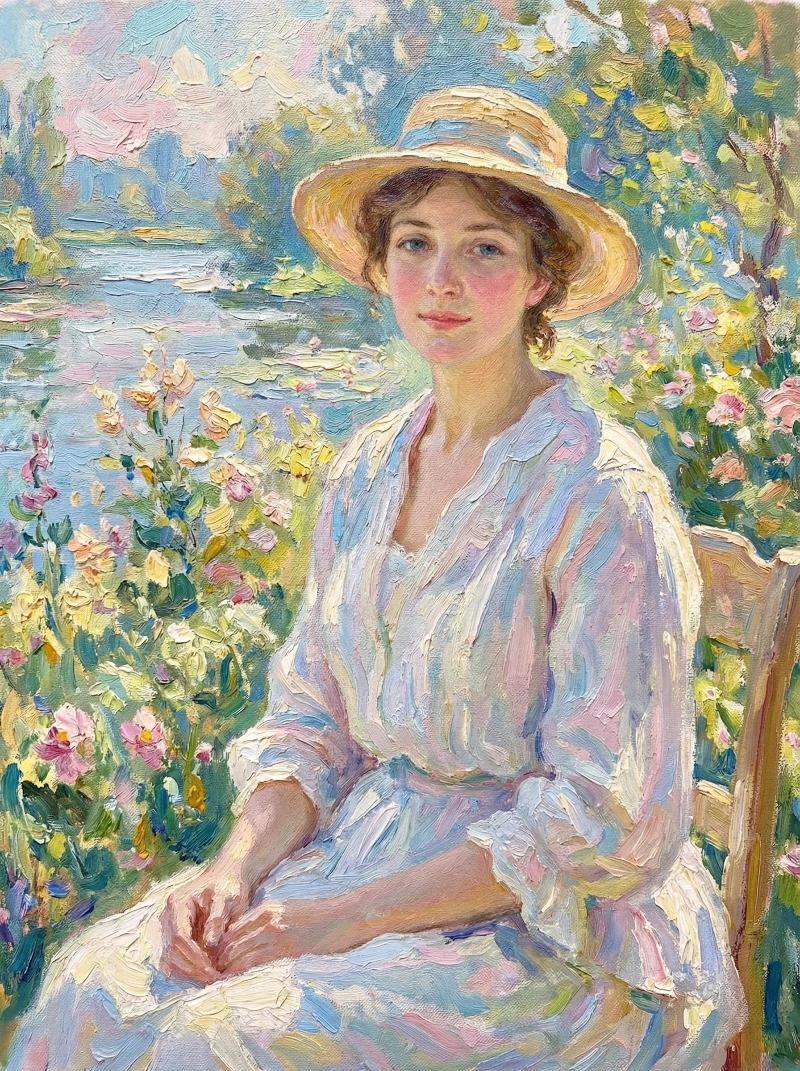 Nano Banana model generation of Impressionist Lady Portrait