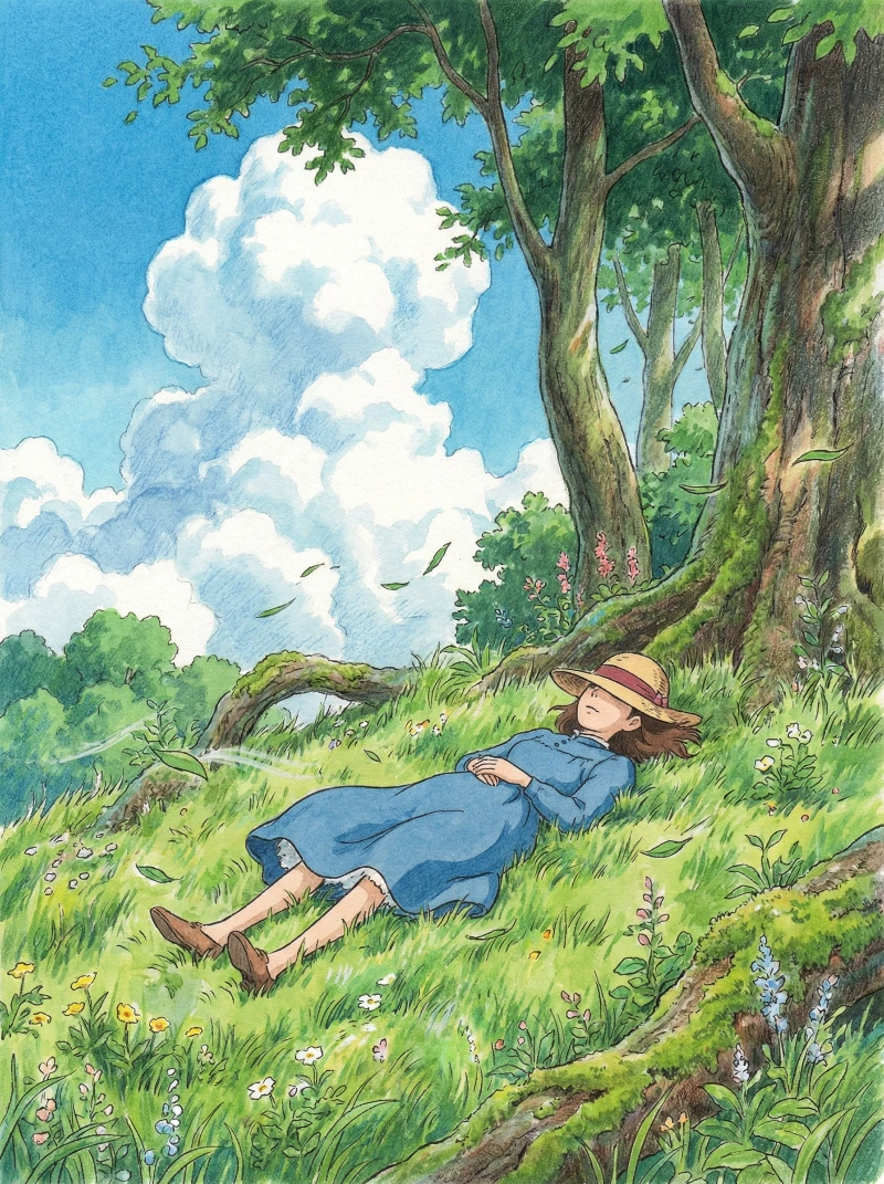Miyazaki's Peaceful Hill Nap