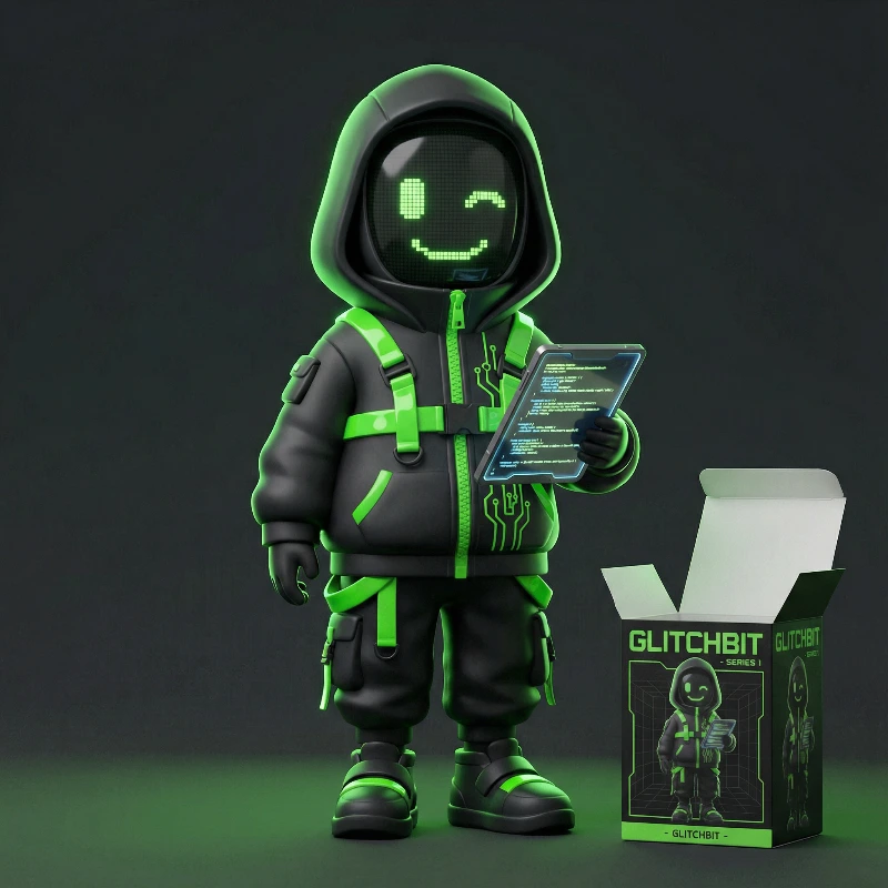 Nano Banana model generation of Cyberpunk Hacker Vinyl Toy