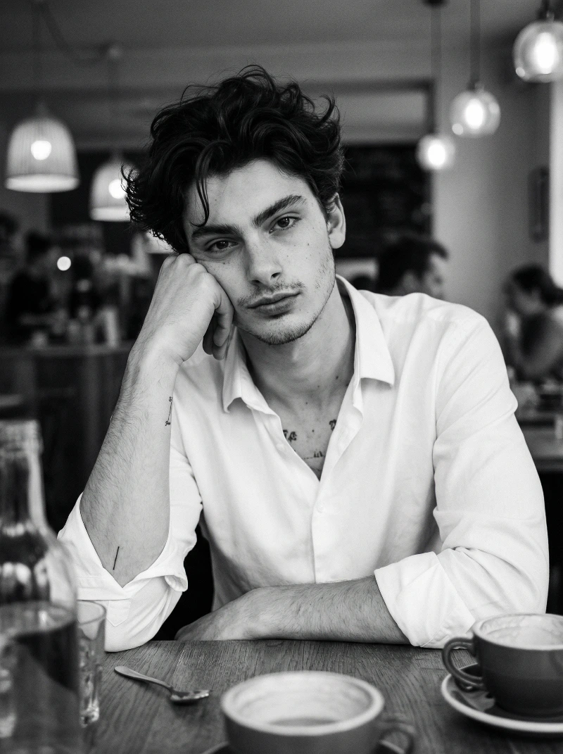 Nano Banana model generation of Melancholic Café Portrait