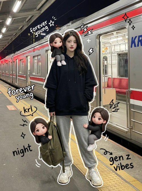 Nano Banana model generation of Gen Z Night Train Chibis