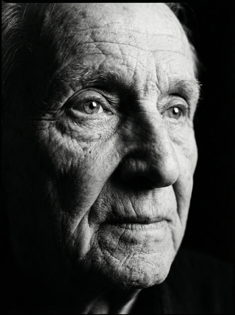 Stark Elderly B&W Port, created using a Nano Banana Prompt