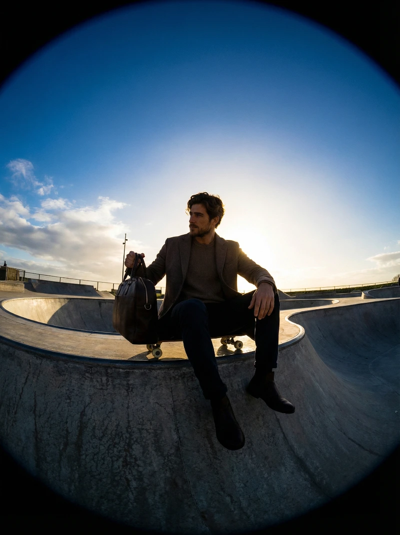 Nano Banana model generation of Silhouette Skatepark Fisheye